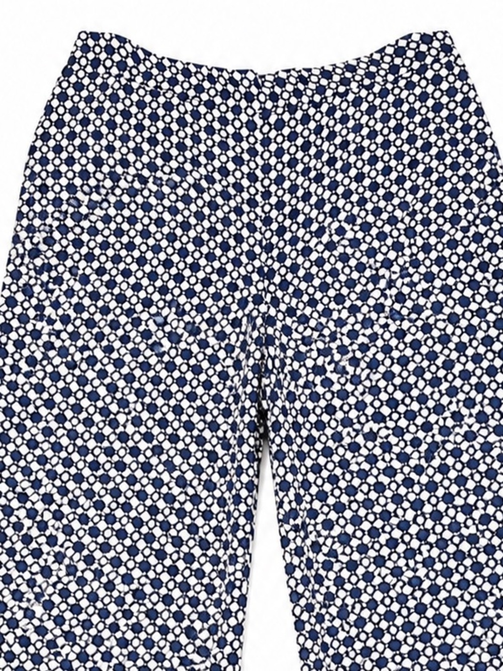 Zara Geometric Print Wide Leg Palazzo Pants Navy White Viscose Pockets Large